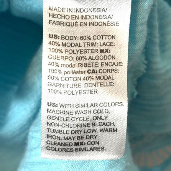 Chico’s L aqua blue wide lace trim slub short sleeve top (Chico’s size 2) - Picture 8 of 9